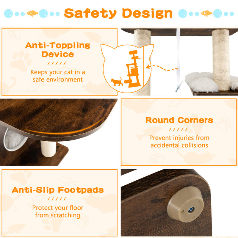 7-Layer Wooden Cat Tree Tall Cat Tower with Sisal Posts and Condo